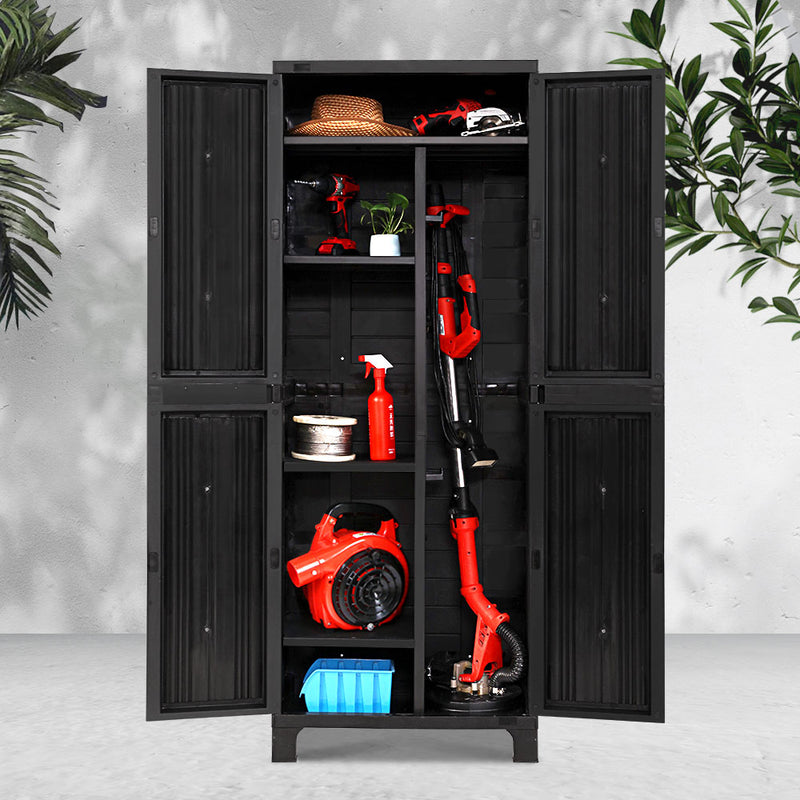 Gardeon Outdoor Storage Cabinet Lockable Tall Garden Sheds Garage Adjustable Black 173CM - Sale Now