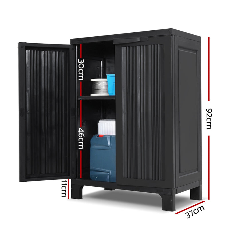 Gardeon Outdoor Storage Cabinet Cupboard Lockable Garden Sheds Adjustable Black - Sale Now