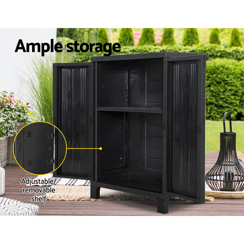 Gardeon Outdoor Storage Cabinet Cupboard Lockable Garden Sheds Adjustable Black - Sale Now