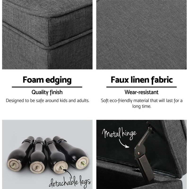 Artiss Fabric Storage Ottoman - Grey - Sale Now