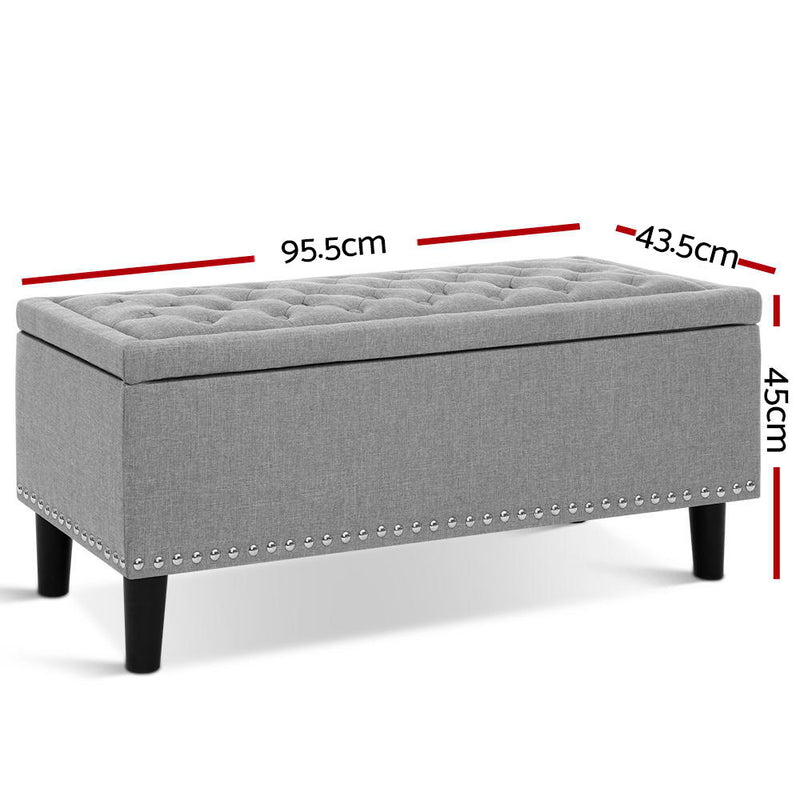 Artiss Storage Ottoman Blanket Box Linen Fabric Chest Foot Stool Toy Bench Grey - Sale Now
