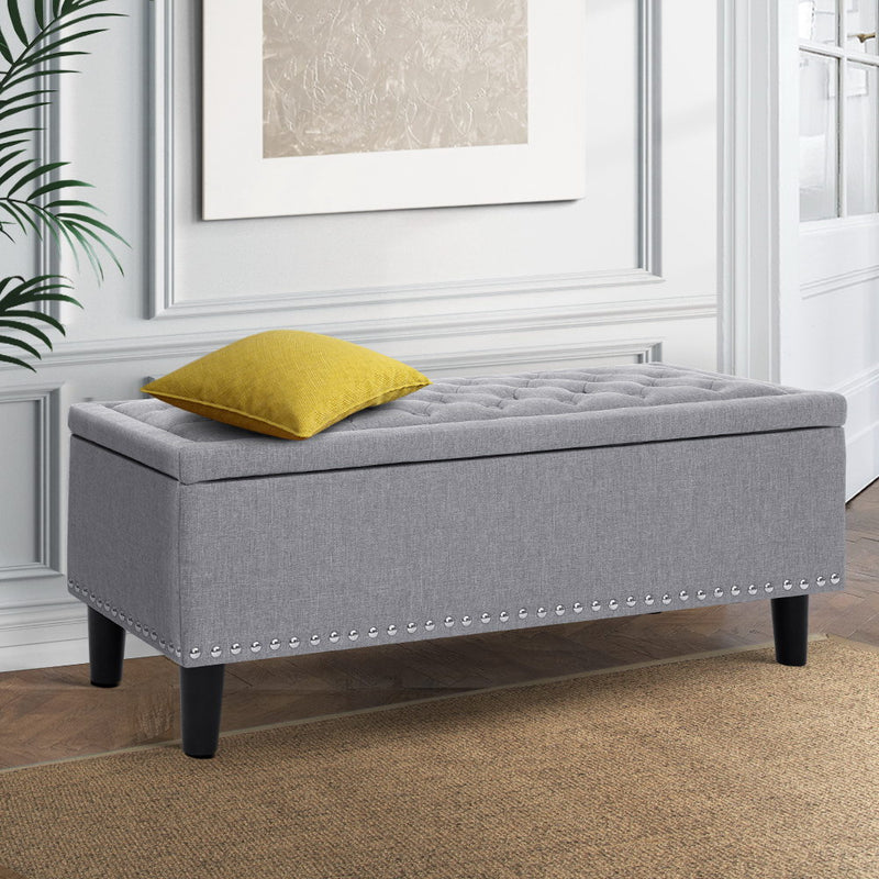 Artiss Storage Ottoman Blanket Box Linen Fabric Chest Foot Stool Toy Bench Grey - Sale Now