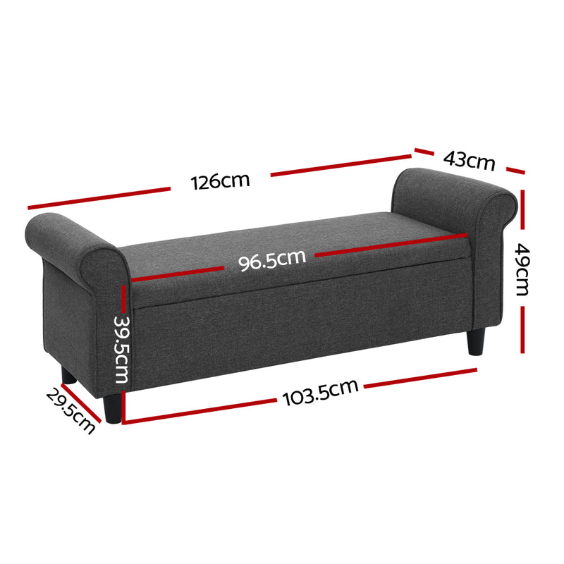Artiss Storage Ottoman Blanket Box 126cm Linen Fabric Arm Foot Stool Couch Large - Sale Now