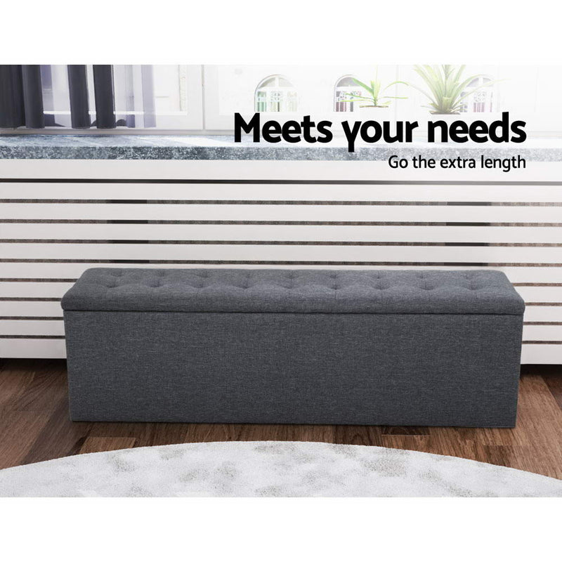 Artiss Storage Ottoman Blanket Box Linen Foot Stool Rest Chest Couch Grey - Sale Now