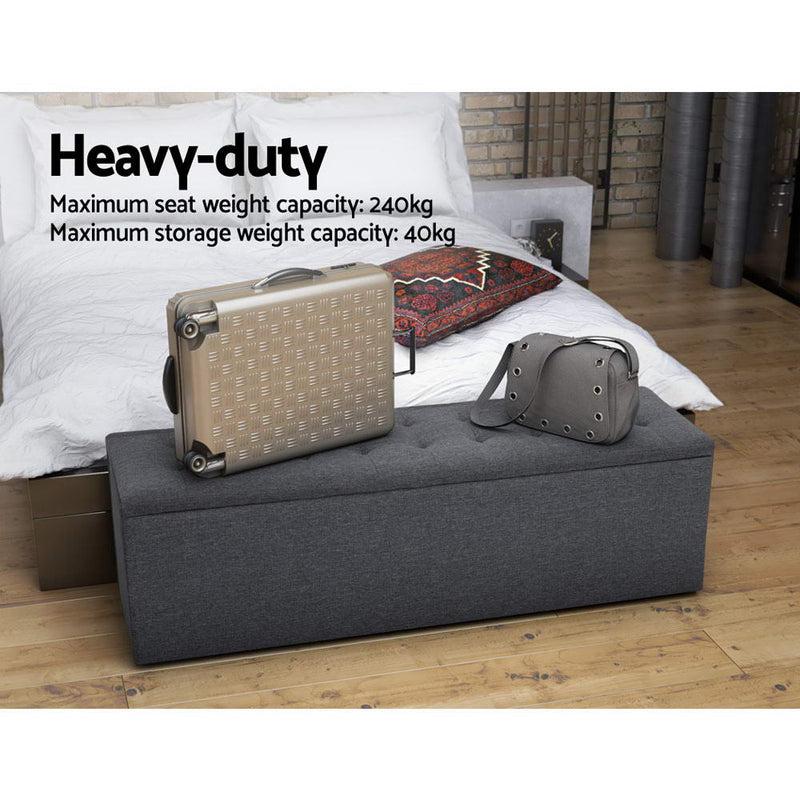 Artiss Storage Ottoman Blanket Box Linen Foot Stool Rest Chest Couch Grey - Sale Now