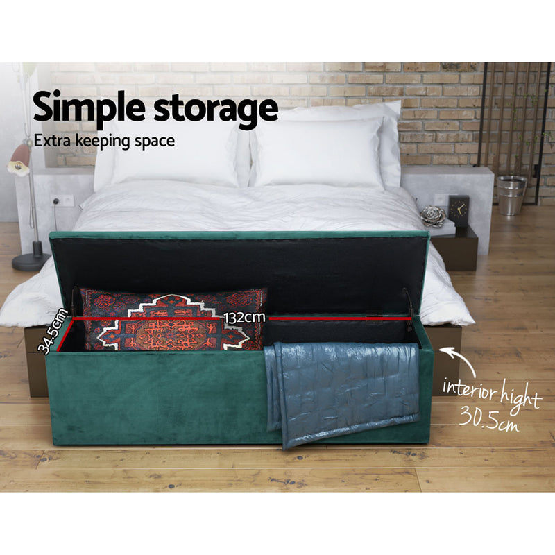Artiss Storage Ottoman Blanket Box Velvet Foot Stool Rest Chest Couch Green - Sale Now