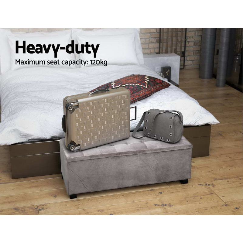 Artiss Storage Ottoman Blanket Box Velvet Foot Stool Rest Chest Couch Toy Grey - Sale Now