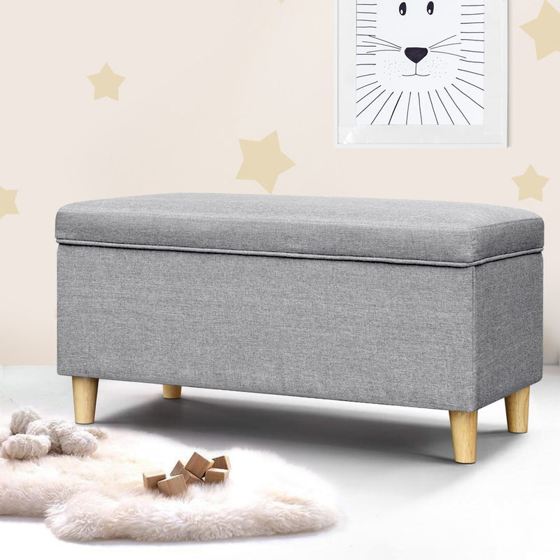 Keezi Storage Ottoman Blanket Box Toy Chest Kids Foot Stool Couch Light Grey - Sale Now