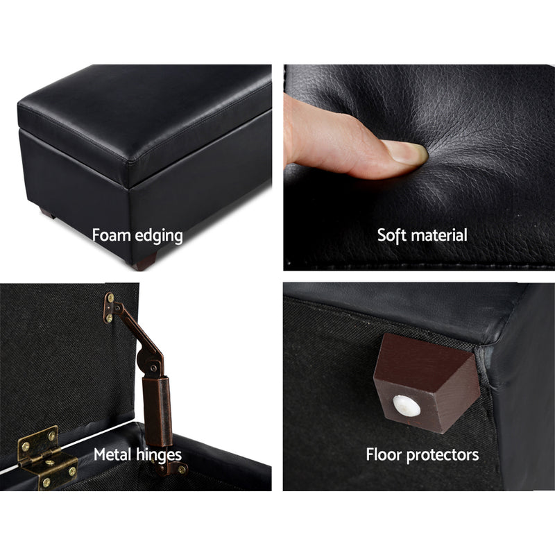 Artiss Faux PU Leather Storage Ottoman - Black - Sale Now