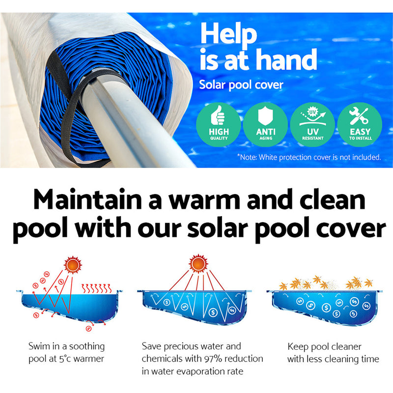 Aquabuddy Solar Swimming Pool Cover Blanket Roller Wheel Adjustable 7.5X3.8M - Sale Now