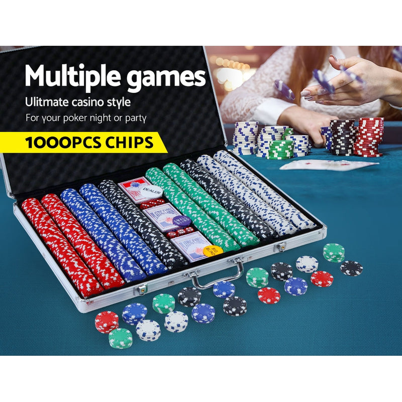 Poker Chip Set 1000PC Chips TEXAS HOLD'EM Casino Gambling Dice Cards - Sale Now