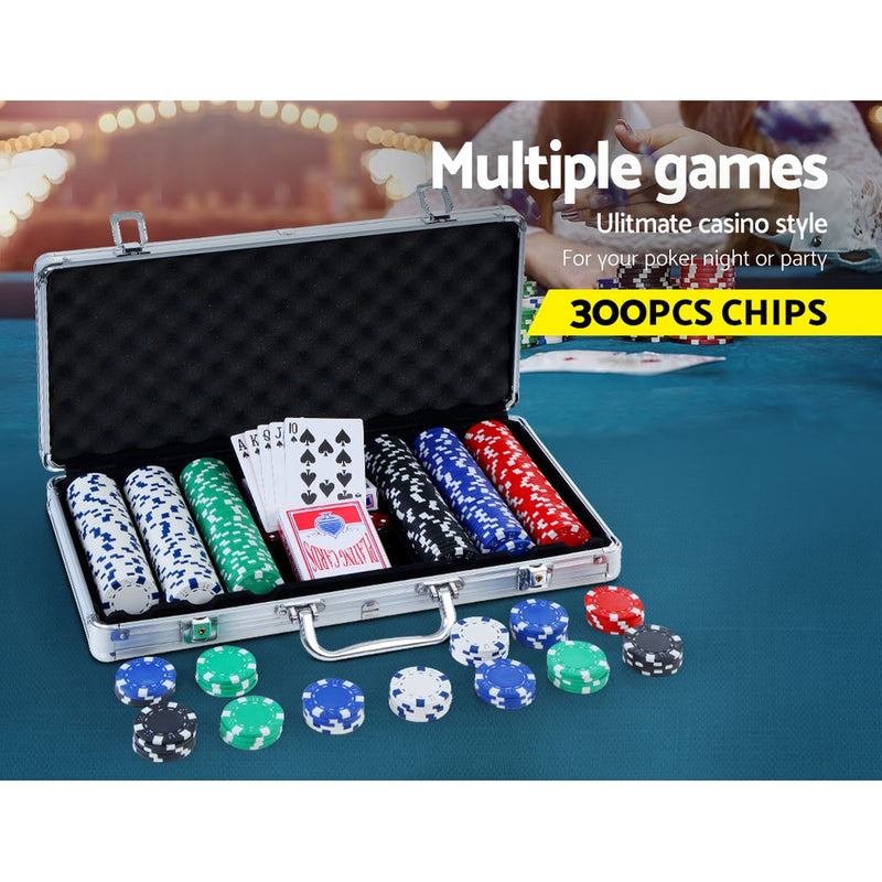 Poker Chip Set 300PC Chips TEXAS HOLD'EM Casino Gambling Dice Cards - Sale Now