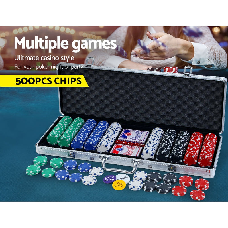 Poker Chip Set 500PC Chips TEXAS HOLD'EM Casino Gambling Dice Cards - Sale Now
