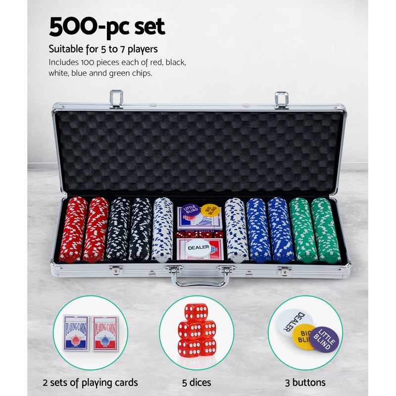 Poker Chip Set 500PC Chips TEXAS HOLD'EM Casino Gambling Dice Cards - Sale Now