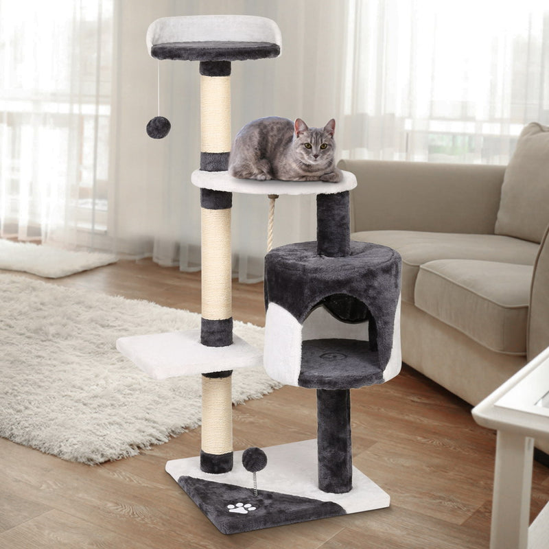 i.Pet Cat Tree 112cm Trees Scratching Post Scratcher Tower Condo House Furniture Wood - Sale Now