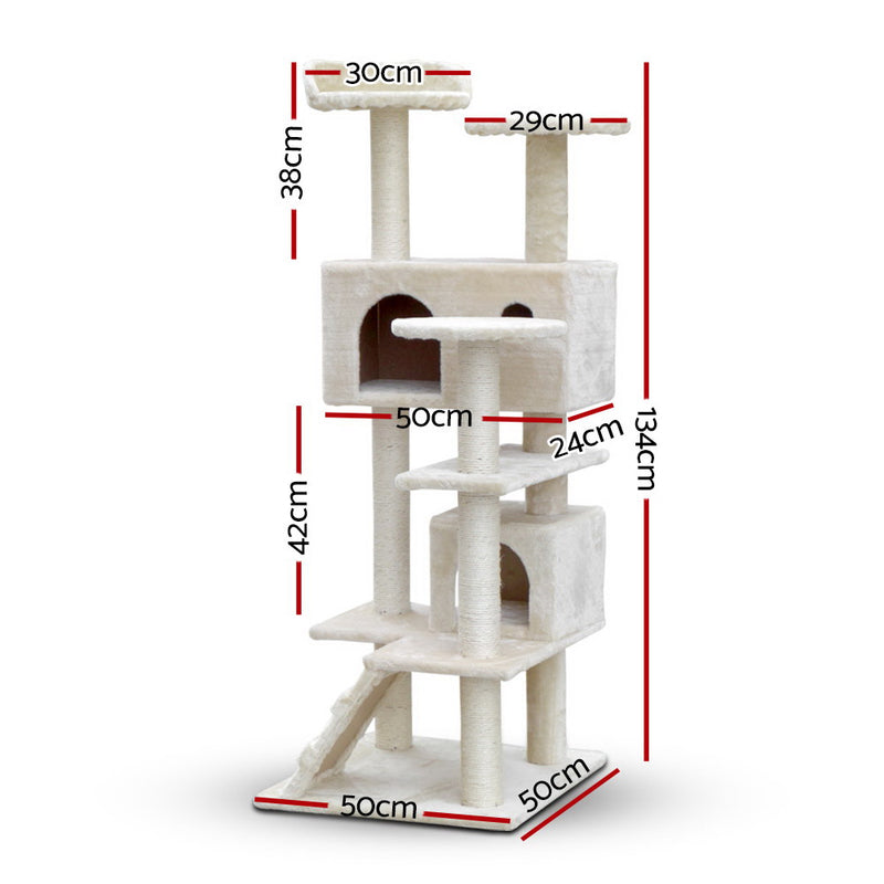 i.Pet Cat Tree 134cm Trees Scratching Post Scratcher Tower Condo House Furniture Wood Beige - Sale Now