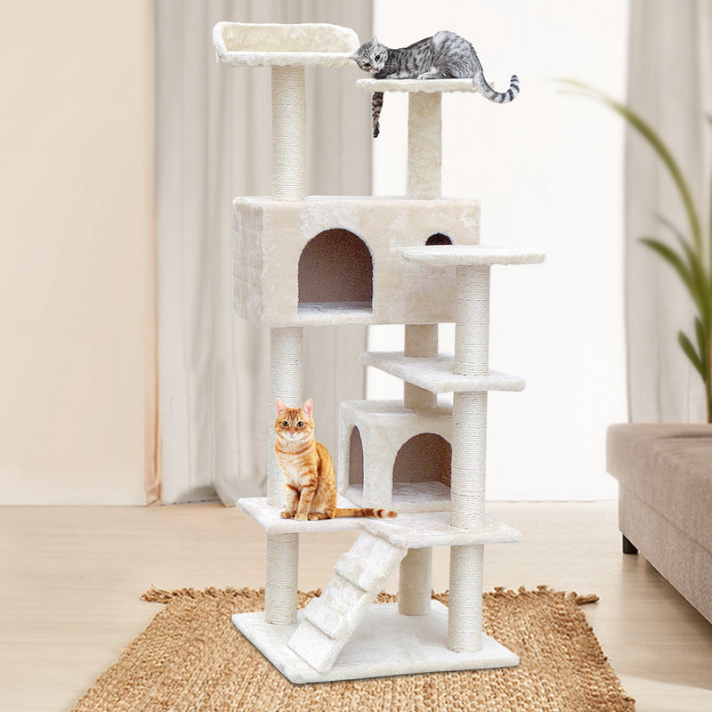 i.Pet Cat Tree 134cm Trees Scratching Post Scratcher Tower Condo House Furniture Wood Beige - Sale Now
