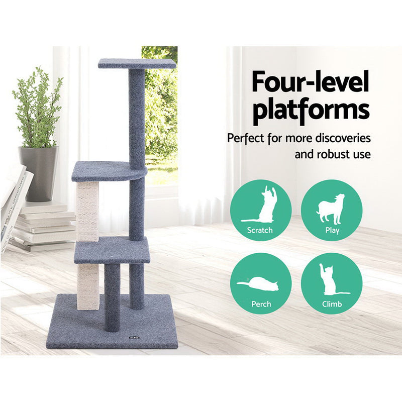 i.Pet Cat Tree 124cm Trees Scratching Post Scratcher Tower Condo House Furniture Wood Steps - Sale Now
