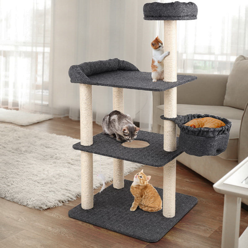 i.Pet Cat Tree 132cm Trees Scratching Post Scratcher Tower Condo House Furniture Wood - Sale Now
