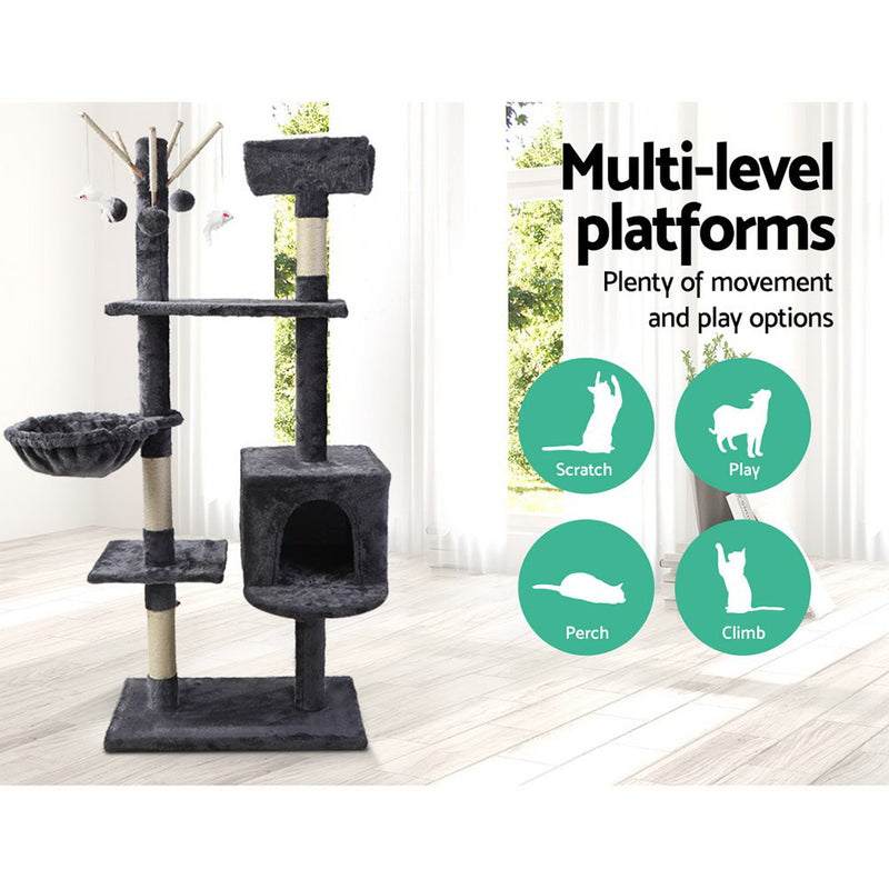 i.Pet Cat Tree 140cm Trees Scratching Post Scratcher Tower Condo House Furniture Wood - Sale Now