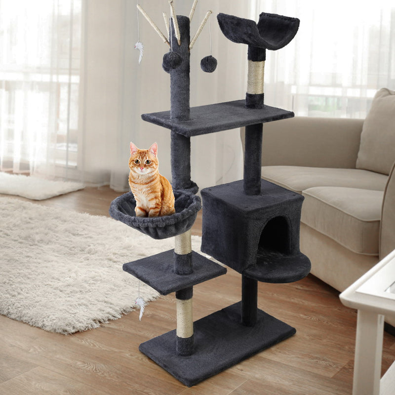 i.Pet Cat Tree 140cm Trees Scratching Post Scratcher Tower Condo House Furniture Wood - Sale Now