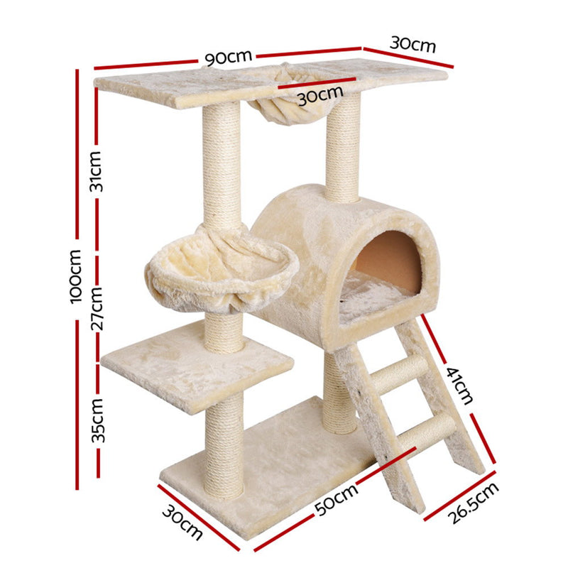 i.Pet Cat Tree 100cm Trees Scratching Post Scratcher Tower Condo House Furniture Wood Beige - Sale Now