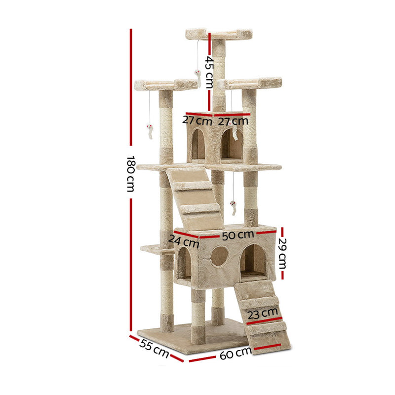 i.Pet Cat Tree 180cm Trees Scratching Post Scratcher Tower Condo House Furniture Wood Beige - Sale Now