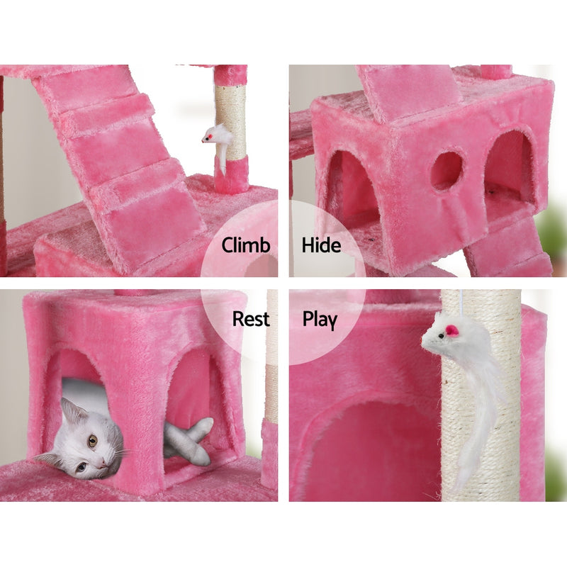 i.Pet Cat Tree 180cm Trees Scratching Post Scratcher Tower Condo House Furniture Wood Pink - Sale Now