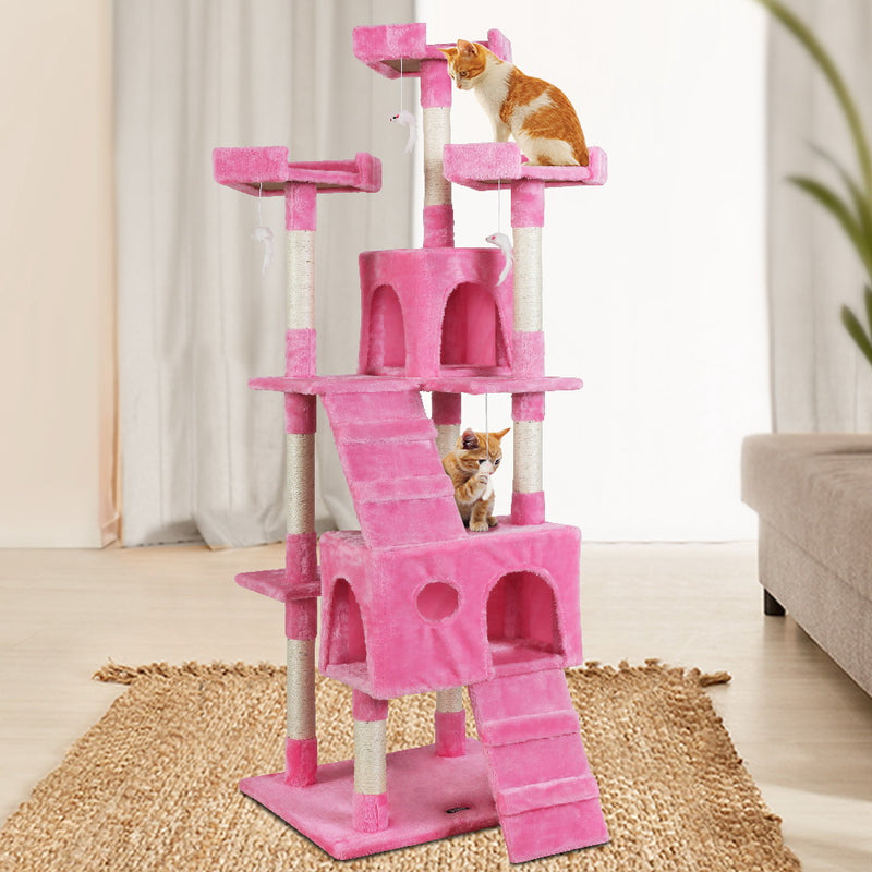 i.Pet Cat Tree 180cm Trees Scratching Post Scratcher Tower Condo House Furniture Wood Pink - Sale Now