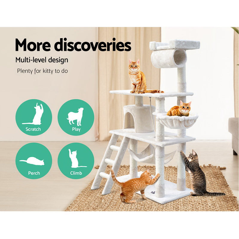 i.Pet Cat Tree 141cm Trees Scratching Post Scratcher Tower Condo House Furniture Wood Beige - Sale Now