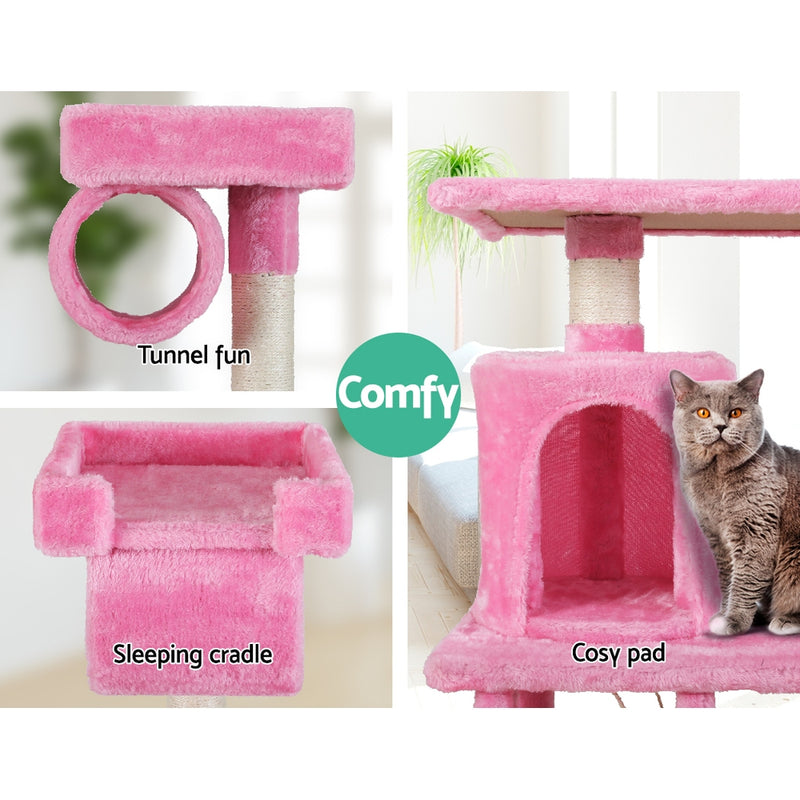 i.Pet Cat Tree 141cm Trees Scratching Post Scratcher Tower Condo House Furniture Wood Pink - Sale Now