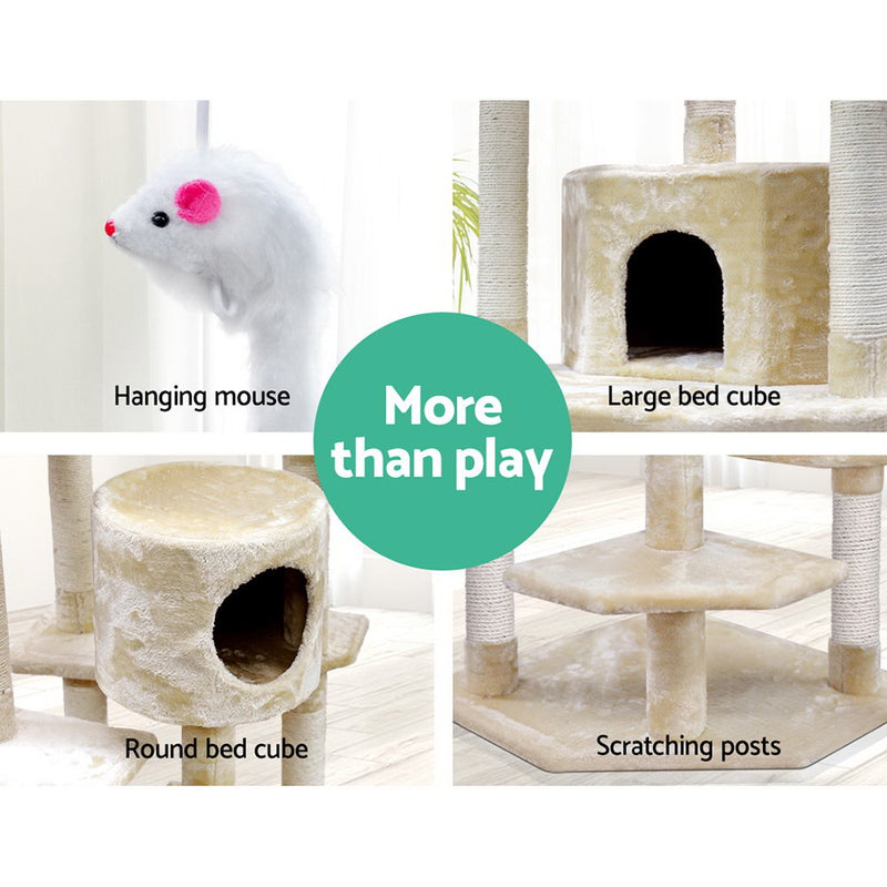 i.Pet Cat Tree 203cm Trees Scratching Post Scratcher Tower Condo House Furniture Wood Beige - Sale Now