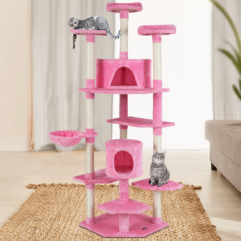 i.Pet Cat Tree 203cm Trees Scratching Post Scratcher Tower Condo House Furniture Wood Pink - Sale Now