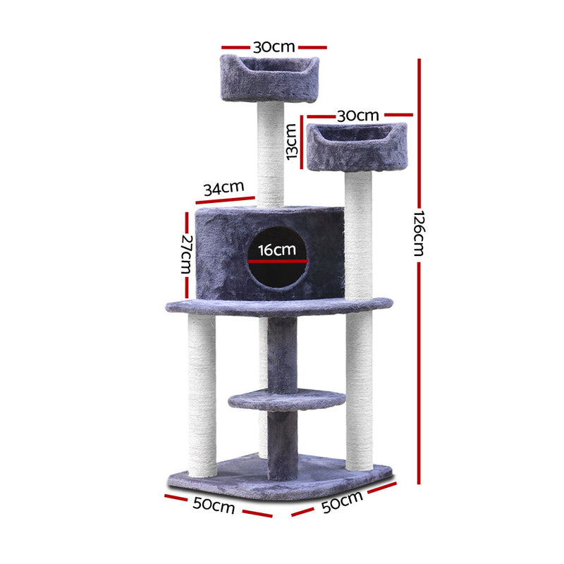 i.Pet Cat Tree 126cm Trees Scratching Post Scratcher Tower Condo House Furniture Wood - Sale Now
