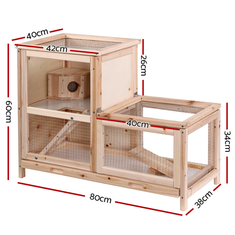 i.Pet Hamster Guinea Pig Ferrets Rodents Hutch Hutches Large Wooden Cage Running 80cm x 40cm x 60cm - Sale Now