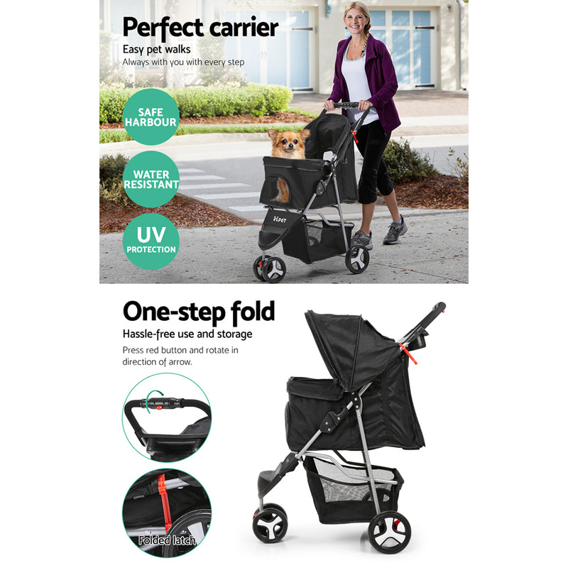 i.Pet 3 Wheel Pet Stroller - Black - Sale Now