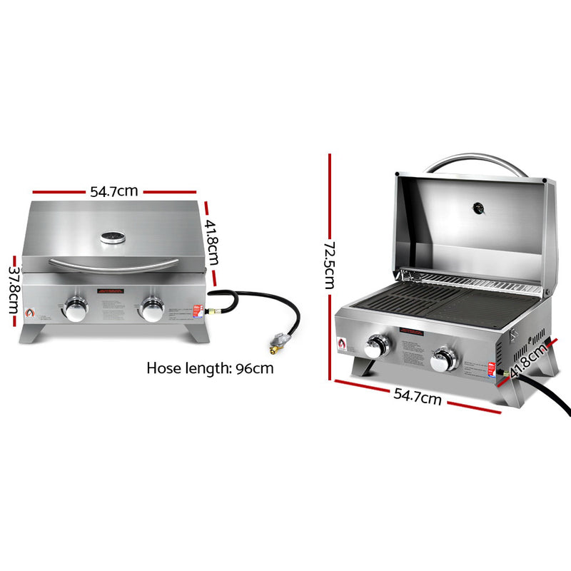 Grillz Portable Gas BBQ LPG Oven Camping Cooker Grill 2 Burners Stove Outdoor - Sale Now