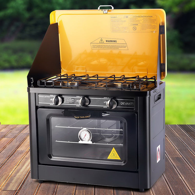 Devanti 3 Burner Portable Oven - Black & Yellow - Sale Now