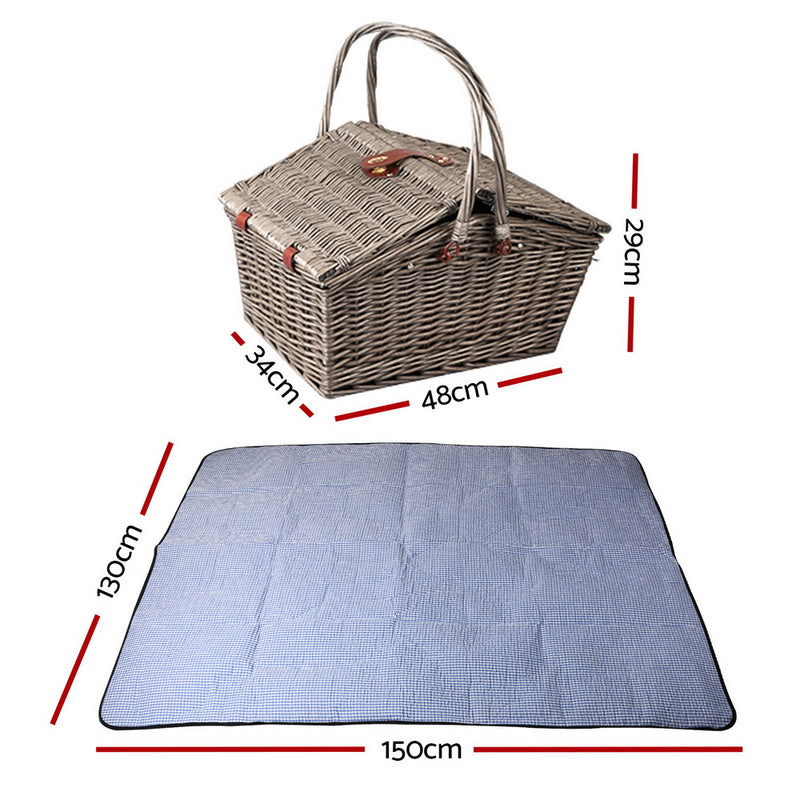 Alfresco Deluxe 4 Person Picnic Basket Baskets Outdoor Insulated Blanket - Sale Now