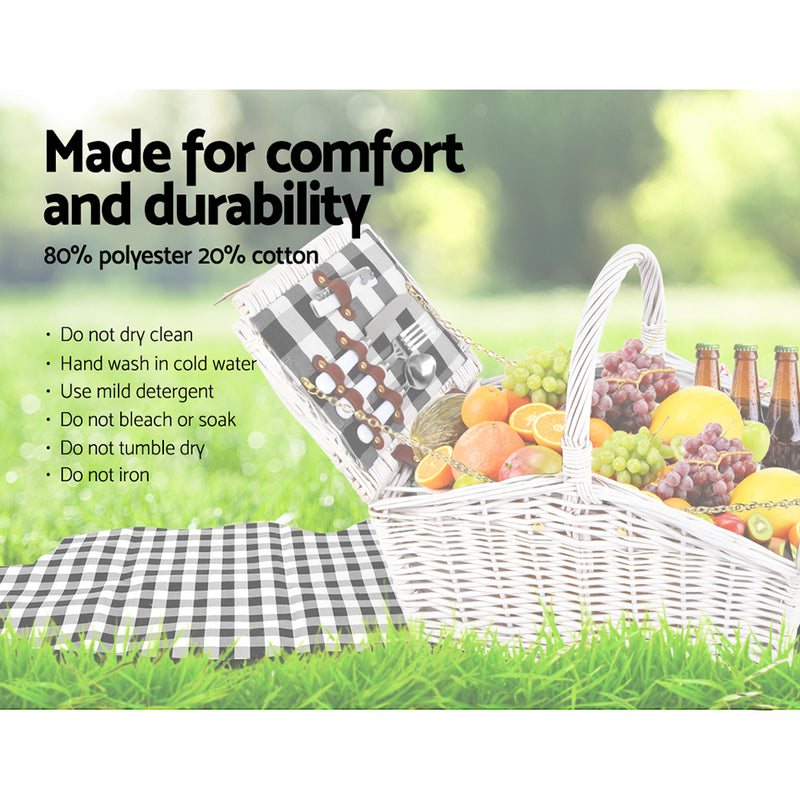 Alfresco 2 Person Picnic Basket Baskets White Deluxe Outdoor Corporate Blanket Park - Sale Now