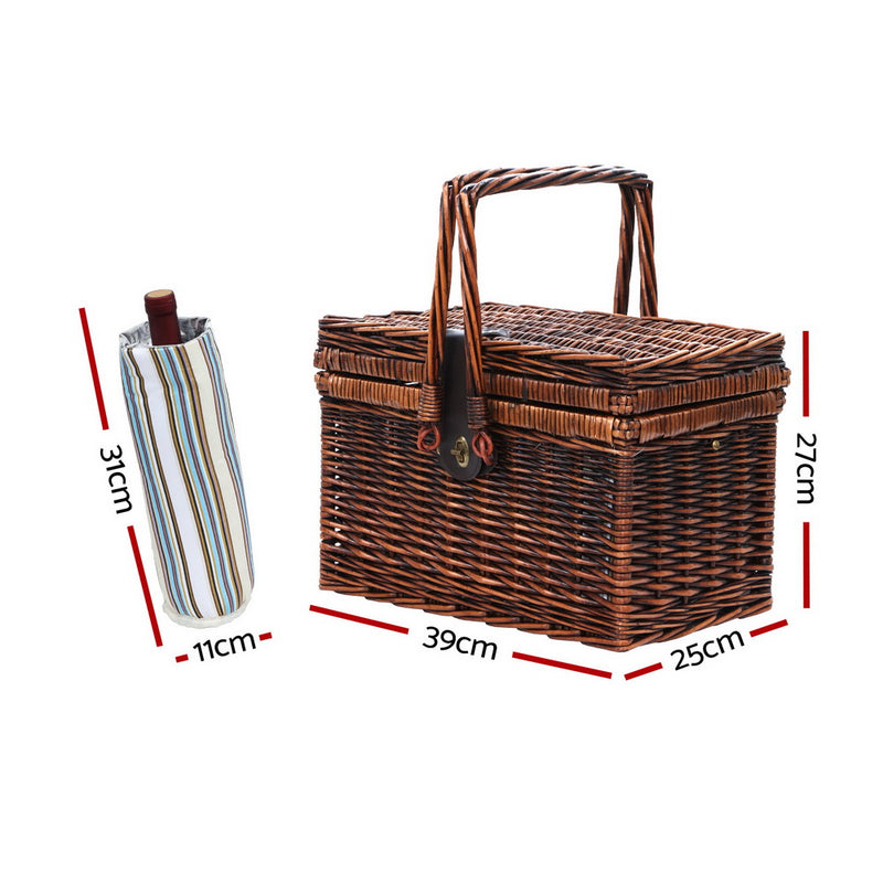 Alfresco Deluxe 4 Person Picnic Basket Set Folding Outdoor Insulated Liquor bag - Sale Now