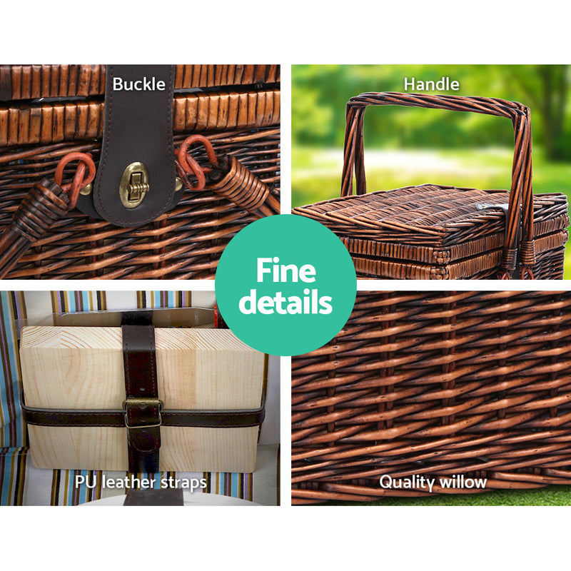 Alfresco Deluxe 4 Person Picnic Basket Set Folding Outdoor Insulated Liquor bag - Sale Now