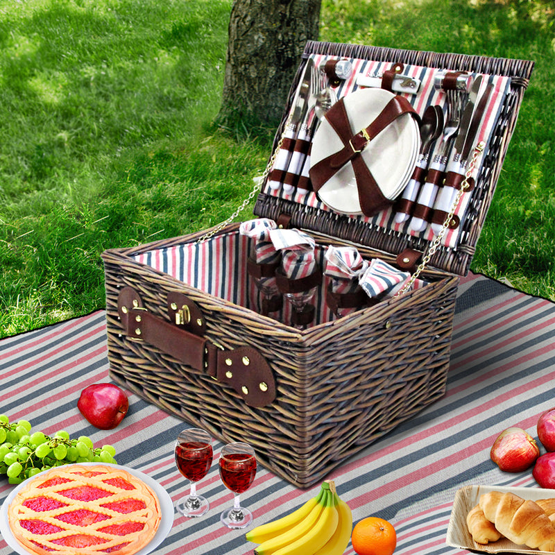 Alfresco 4 Person Picnic Basket Baskets Deluxe Outdoor Corporate Gift Blanket - Sale Now