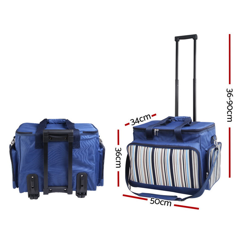 Alfresco 6 Person Picnic Bag Trolley Set - Blue - Sale Now