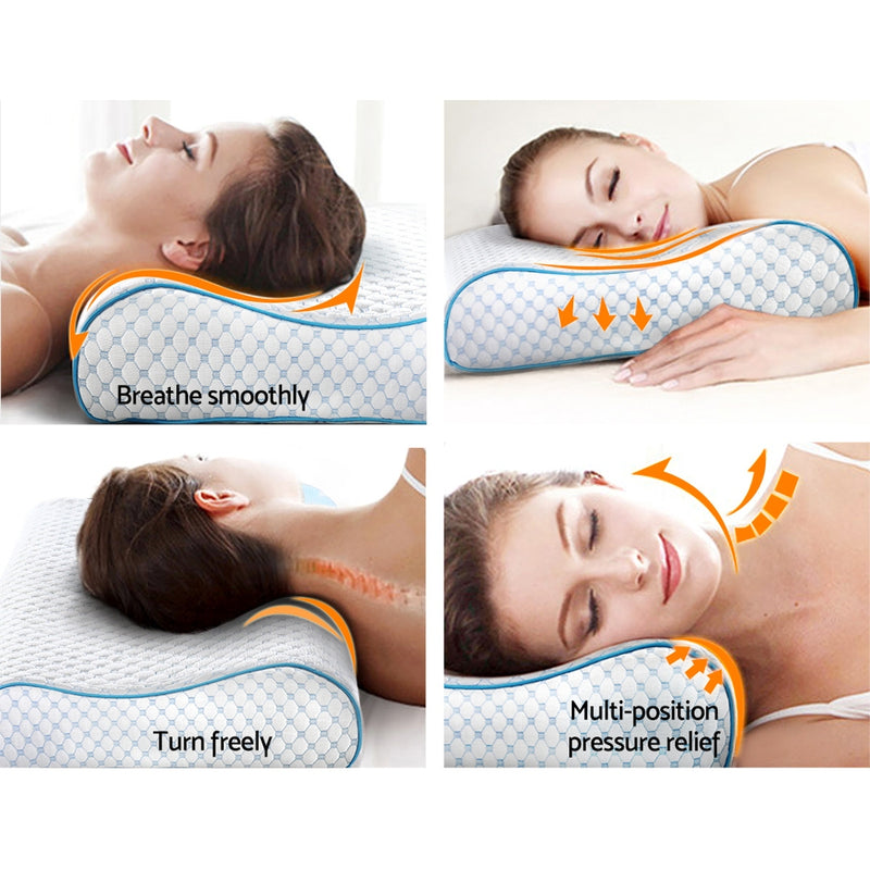 Giselle Memory Foam Pillow Ice Silk Cover Contour Pillows Cool Cervical Support - Sale Now