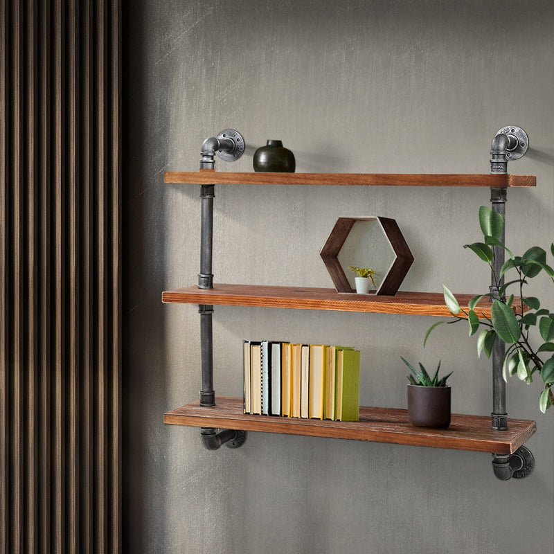 Artiss Display Wall Shelves Industrial DIY Pipe Shelf Brackets Rustic Bookshelf - Sale Now