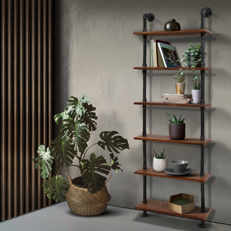 Artiss Rustic Wall Shelves Display Bookshelf Industrial DIY Pipe Shelf Brackets - Sale Now