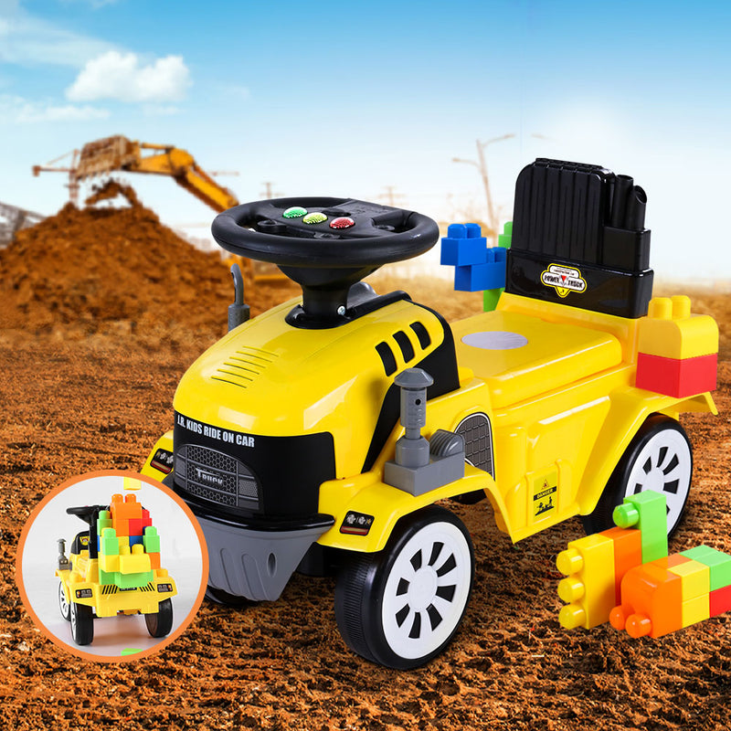 Keezi Kids Ride On Car w/ Building Blocks Toy Cars Engine Vehicle Truck Children - Sale Now