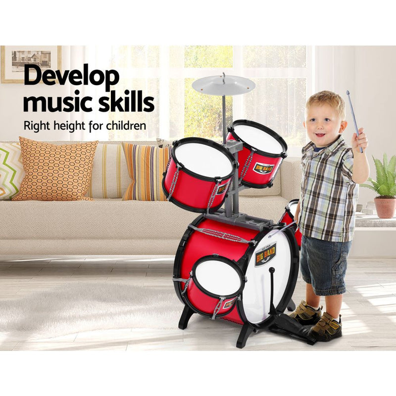 Keezi Kids 7 Drum Set Junior Drums Kit Musical Play Toys Childrens Mini Big Band - Sale Now