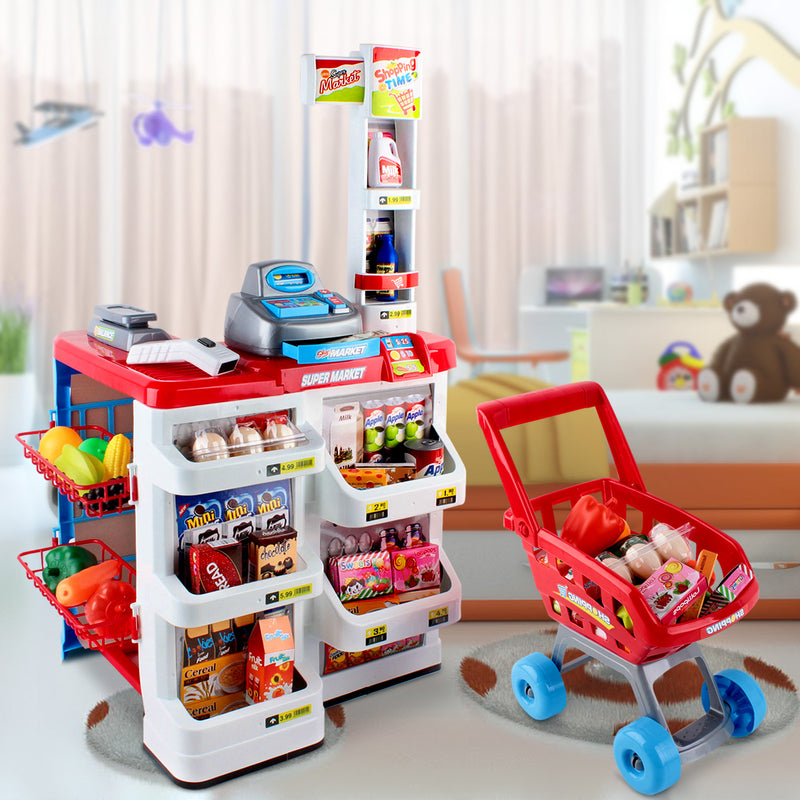 Keezi 24 Piece Kids Super Market Toy Set - Red & White - Sale Now